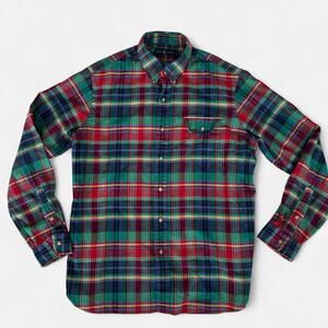Polo Ralph Lauren Red and green plaid flannel button down shirt  L 100% cotton